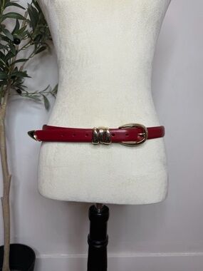 Madewell Red Leather Belt with Gold Buckle